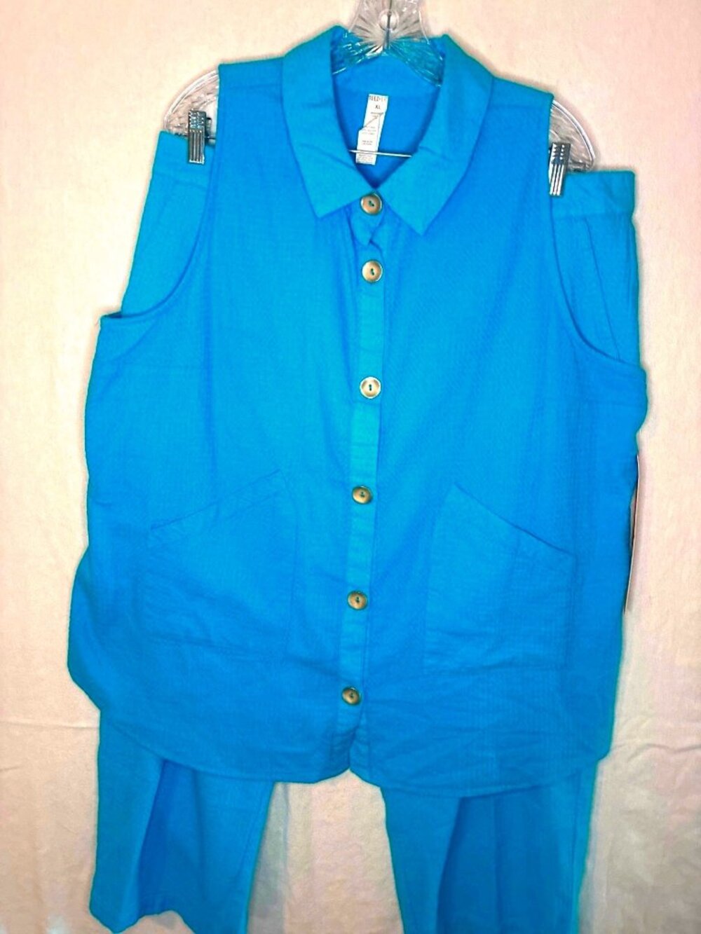TeezHer XL Cornflower Blue Textured Cotton 2-Piece Tunic Capri Set NWT - Picture 3 of 15